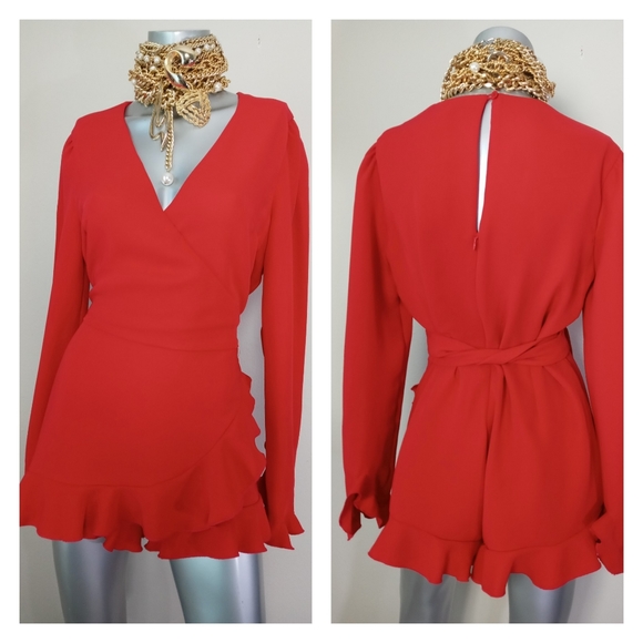 Lea & Viola "FIRE" Cocktail Ruffle Wrap Style Dainty Romper - Picture 5 of 6
